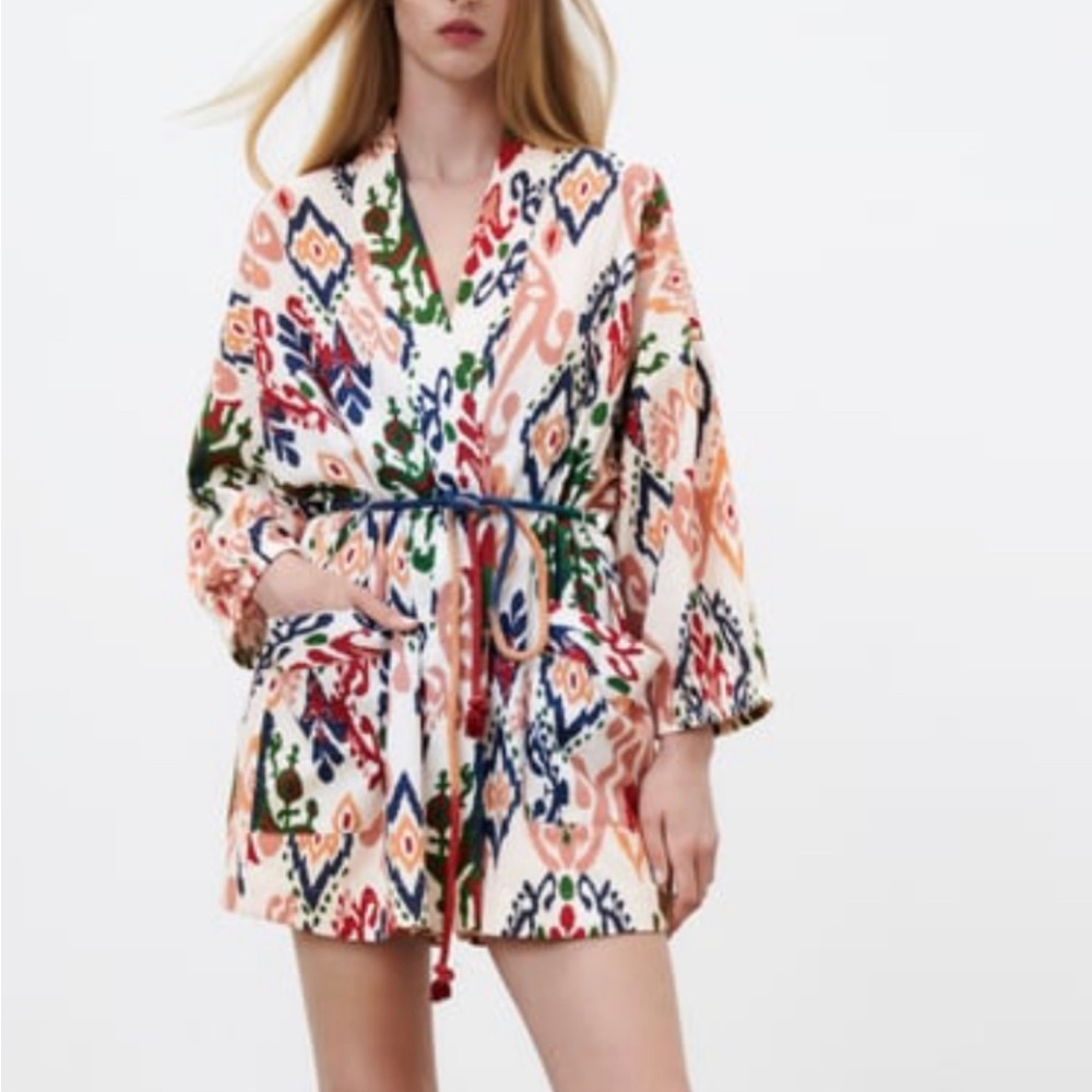 Zara linen blend open short kimono/ blazer